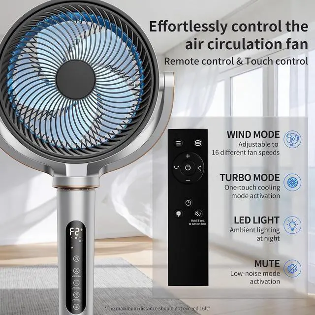 Alt view image 3 of 7 - Pedestal Fan for Bedroom,38-46" Adjustable Height,120°+120°Omnidirectional Oscillating Standing Fan,Quiet Floor Fan with DC Motor,16 Speeds,4 Modes Circulator with Remote,12H Timer,Silver