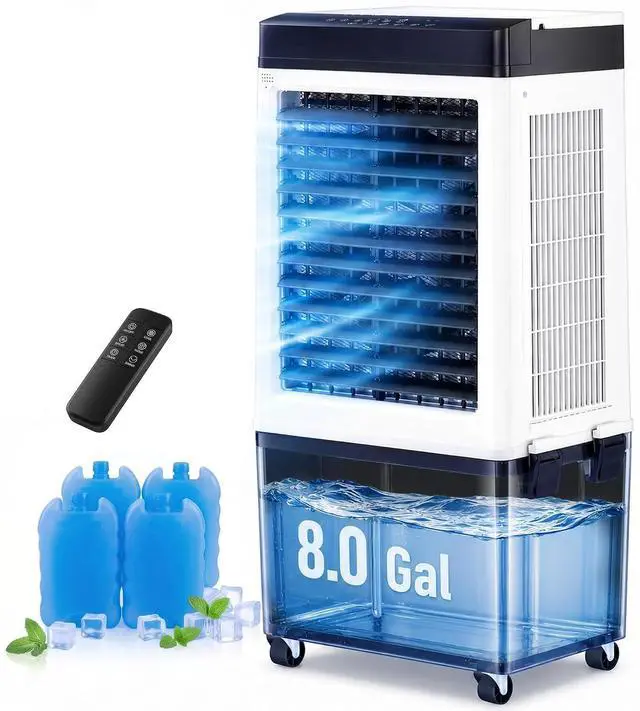 Main image of 3200CFM Swamp Cooler,Evaporative Air Cooler with 8.0-Gal Water Tank, 4 Ice Packs, Portable Air Conditioners with Remote Control,12H Timer,Evaporative Cooler for Indoor,Outdoor Use (40IN)