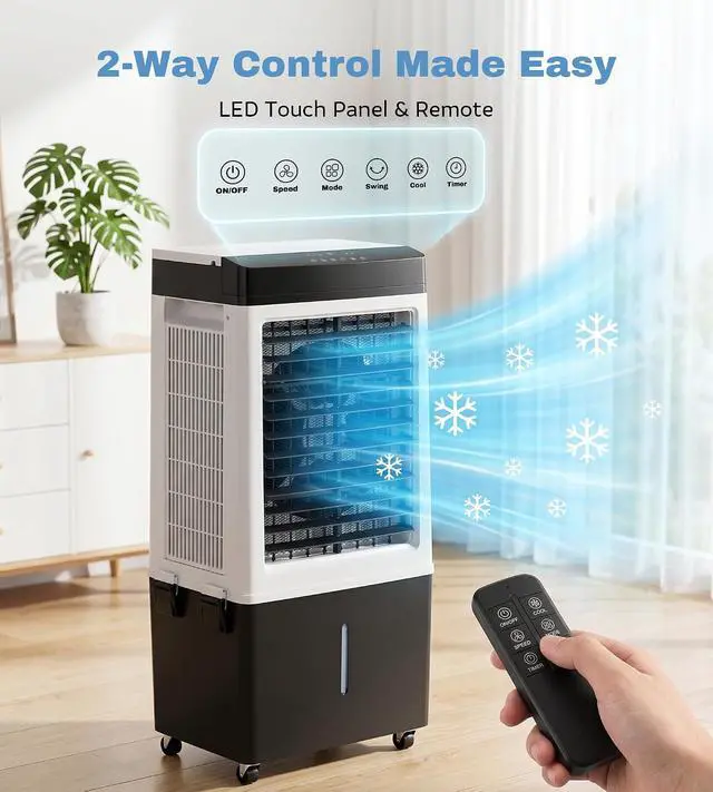Alt view image 5 of 7 - 3200CFM Swamp Cooler,Evaporative Air Cooler with 8.0-Gal Water Tank, 4 Ice Packs, Portable Air Conditioners with Remote Control,12H Timer,Evaporative Cooler for Indoor,Outdoor Use (40IN)