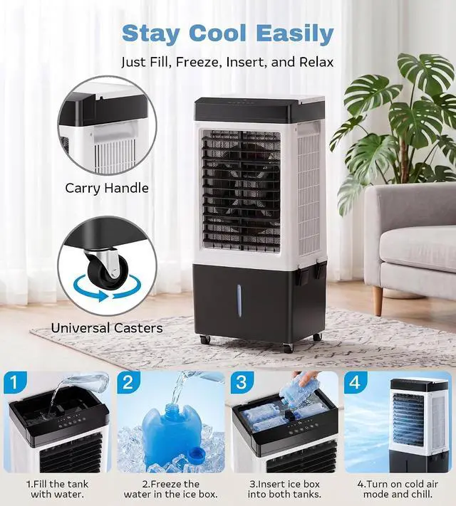 Alt view image 4 of 7 - 1750CFM Swamp Cooler,Evaporative Air Cooler with 5.0-Gal Water Tank, 4 Ice Packs, Portable Air Conditioners with Remote Control,12H Timer,Evaporative Cooler for Indoor,Outdoor Use (28IN)