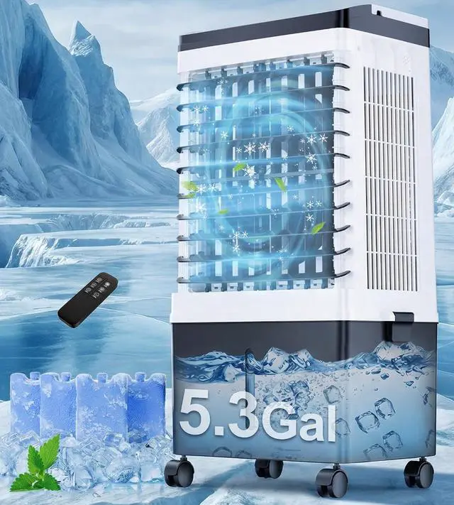 Main image of 1800CFM Swamp Cooler,Evaporative Air Cooler with 5.3-Gal Water Tank, 4 Ice Packs, Portable Air Conditioners with Remote Control,12H Timer,Evaporative Cooler for Indoor,Outdoor Use (32IN)