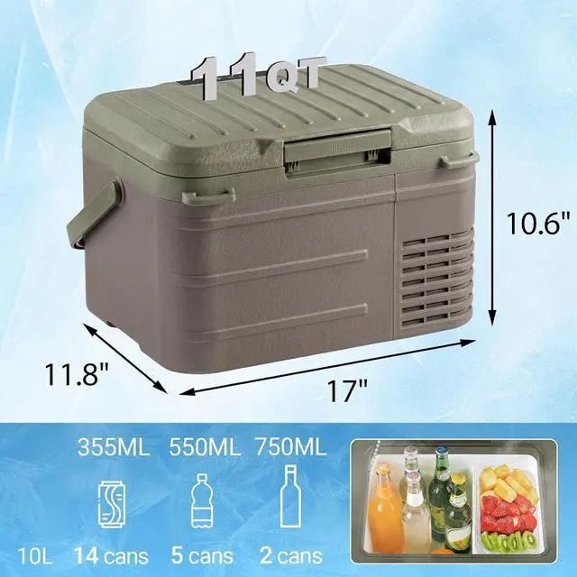 Alt view image 4 of 7 - 12 Volt Refrigerator, 11QT(10L) Compressor Electric Cooler, Car Fridge -4~68, Portable Refrigerator 12V/24V DC 110-240V AC, Compact Freezer for Vehicle RV Camping Truck Boat Travel, Green