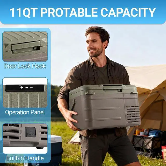 Alt view image 5 of 7 - 12 Volt Refrigerator, 11QT(10L) Compressor Electric Cooler, Car Fridge -4~68, Portable Refrigerator 12V/24V DC 110-240V AC, Compact Freezer for Vehicle RV Camping Truck Boat Travel, Green