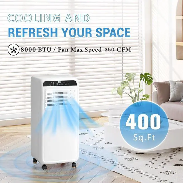 Alt view image 2 of 7 - Portable Air Conditioner, 8000BTU AC Unit for Bedroom, 3-in-1 Modes with Dehumidifier, Cool, Fan,Remote Control & Installation Kit, 24H Timer, Quiet Standing AC Unit for Rooms up to 400 sq.ft