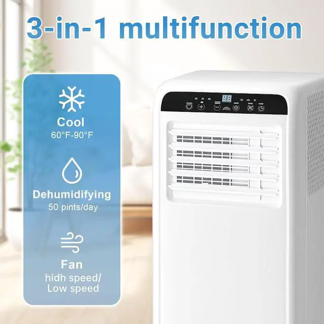 Alt view image 4 of 7 - Portable Air Conditioner, 8000BTU AC Unit for Bedroom, 3-in-1 Modes with Dehumidifier, Cool, Fan,Remote Control & Installation Kit, 24H Timer, Quiet Standing AC Unit for Rooms up to 400 sq.ft