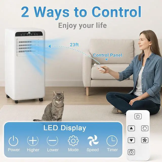 Alt view image 6 of 7 - Portable Air Conditioner, 8000BTU AC Unit for Bedroom, 3-in-1 Modes with Dehumidifier, Cool, Fan,Remote Control & Installation Kit, 24H Timer, Quiet Standing AC Unit for Rooms up to 400 sq.ft