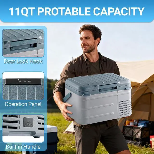 Alt view image 5 of 7 - 12 Volt Refrigerator, 11QT(10L) Compressor Electric Cooler, Car Fridge -4~68, Portable Refrigerator 12V/24V DC 110-240V AC, Compact Freezer for Vehicle RV Camping Truck Boat Travel, Blue