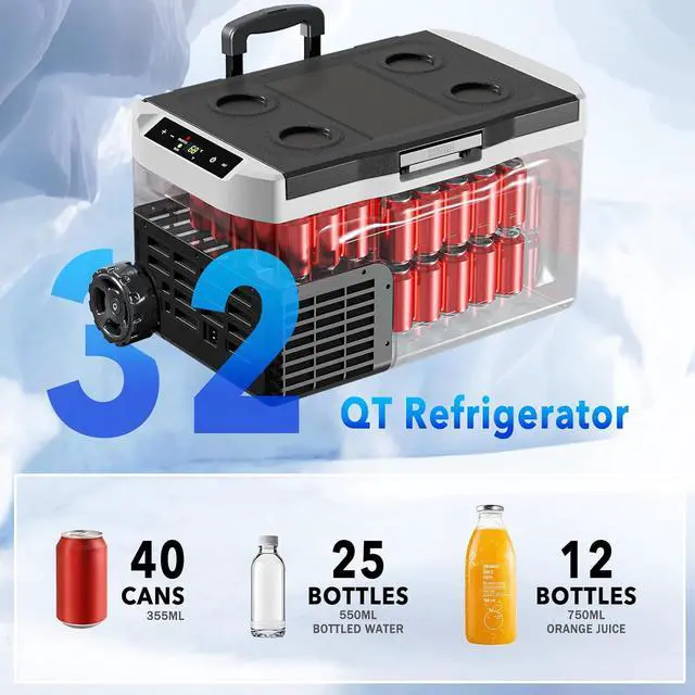 Alt view image 5 of 7 - 12 Volt Refrigerator, 32QT(30L) Compressor Electric Cooler, Car Fridge -4~68, Portable Refrigerator 12V/24V DC 110-240V AC, Compact Freezer for Vehicle RV Camping Truck Boat Travel, Black
