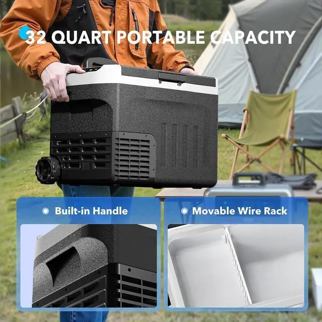 Alt view image 4 of 7 - 12 Volt Refrigerator, 32QT(30L) Compressor Electric Cooler, Car Fridge -4~68, Portable Refrigerator 12V/24V DC 110-240V AC, Compact Freezer for Vehicle RV Camping Truck Boat Travel, Black