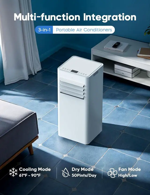 Alt view image 3 of 7 - 10,000 BTU Portable Air Conditioner, 3-in-1 AC Unit for 450 Sq.Ft Rooms With Cooling, Dehumidification & Fan Modes, Includes Remote Control, 24H Timer & Window Kit for Bedroom