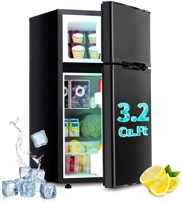 Main image of 3.2 Cu.Ft Mini Fridge with Freezer, Double Door Small Refrigerator, Dorm Fridge with 3 Adjustable Thermostat, Energy Saving, Low Noise, Compact Refrigerator for Office, Bedroom, Dorm, Black