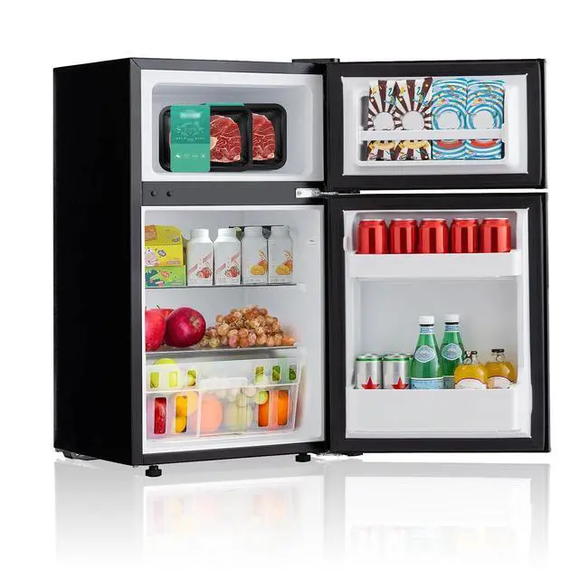 Alt view image 2 of 7 - 3.2 Cu.Ft Mini Fridge with Freezer, Double Door Small Refrigerator, Dorm Fridge with 3 Adjustable Thermostat, Energy Saving, Low Noise, Compact Refrigerator for Office, Bedroom, Dorm, Black