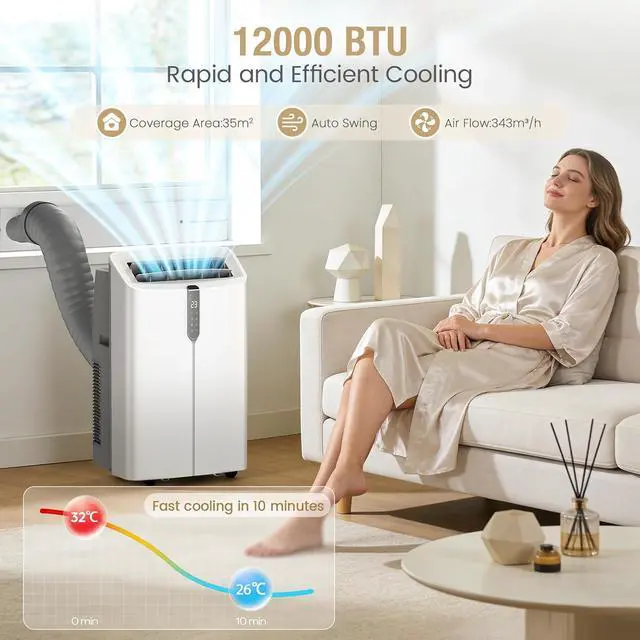 Alt view image 2 of 7 - Smart Portable Air Conditioners, 12000 BTU AC Unit -Version B- Cooling, Dehumidifier & Fan, Auto Evaporation, Touchscreen, Silent Sleep Mode Portable AC with Remote & Ventilation Kit, 45dB