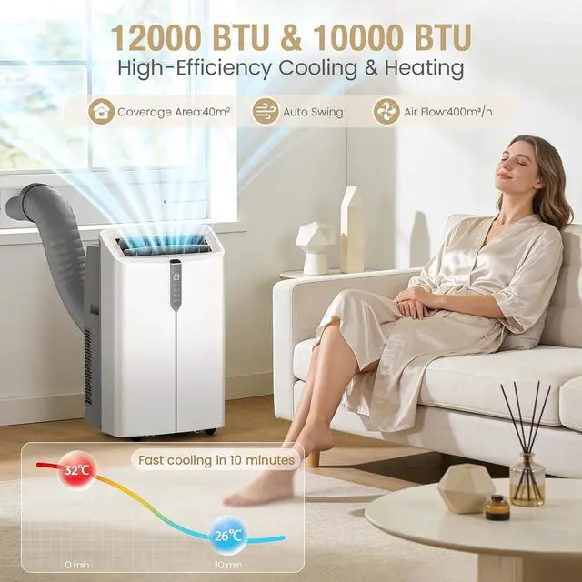 Alt view image 2 of 7 - Smart Portable Air Conditioners, 12000 BTU AC Unit Cooling, Dehumidifier & Fan, Auto Evaporation, Touchscreen, Silent Sleep Mode Portable AC with Remote & Ventilation Kit, 45dB