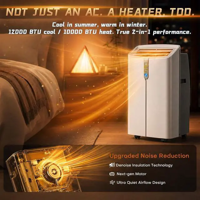 Alt view image 4 of 7 - Smart Portable Air Conditioners, 12000 BTU AC Unit Cooling, Dehumidifier & Fan, Auto Evaporation, Touchscreen, Silent Sleep Mode Portable AC with Remote & Ventilation Kit, 45dB