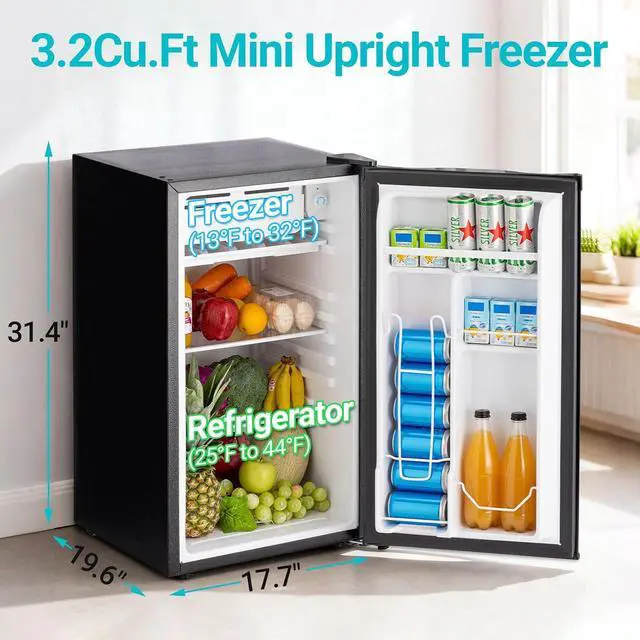 Alt view image 3 of 7 - 3.2 Cu.Ft Mini Fridge with Freezer, Single Door Small Refrigerator, Dorm Fridge with 7 Adjustable Thermostat, Energy Saving, Low Noise, Compact Refrigerator for Office, Bedroom, Dorm, Black
