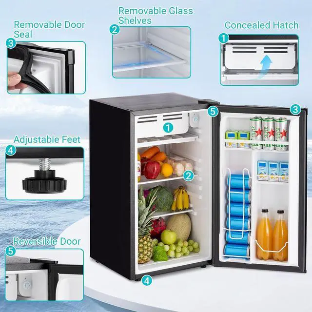 Alt view image 5 of 7 - 3.2 Cu.Ft Mini Fridge with Freezer, Single Door Small Refrigerator, Dorm Fridge with 7 Adjustable Thermostat, Energy Saving, Low Noise, Compact Refrigerator for Office, Bedroom, Dorm, Black