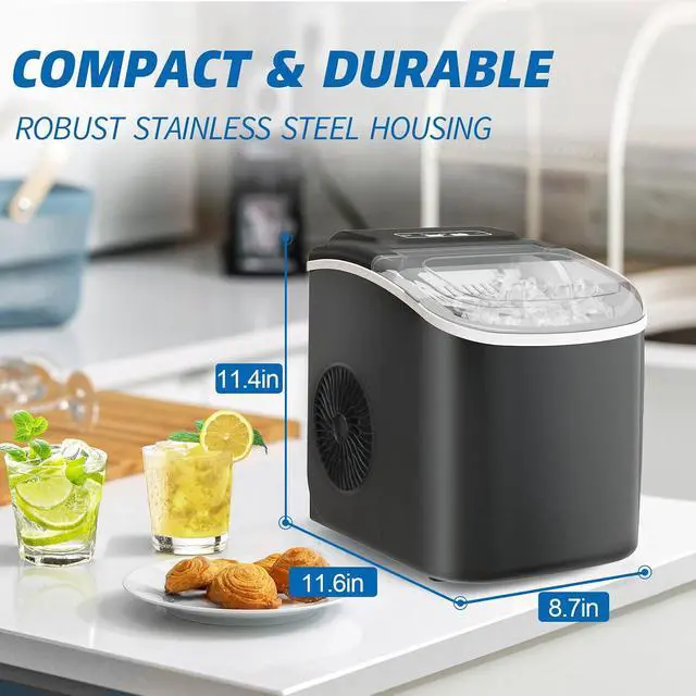 Alt view image 3 of 7 - Ice Maker Countertop, 26lbs in 24Hrs, 9 Ice Cubes Ready in 6 Mins with 2 Sizes of Bullet Ice, Auto-Cleaning Portable Ice Maker with Scoop & Basket, for Home/Kitchen/Camping/RV. (Black)