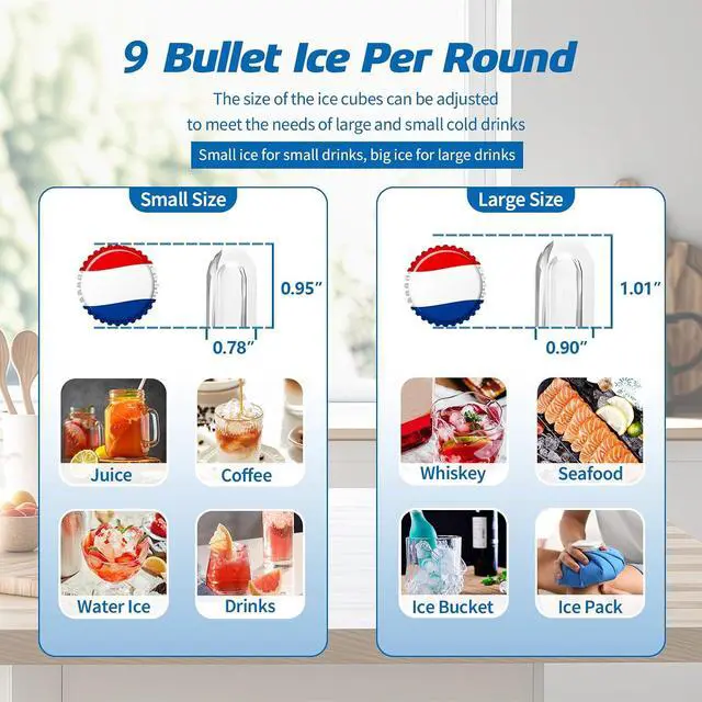 Alt view image 4 of 7 - Ice Maker Countertop, 26lbs in 24Hrs, 9 Ice Cubes Ready in 6 Mins with 2 Sizes of Bullet Ice, Auto-Cleaning Portable Ice Maker with Scoop & Basket, for Home/Kitchen/Camping/RV. (Black)