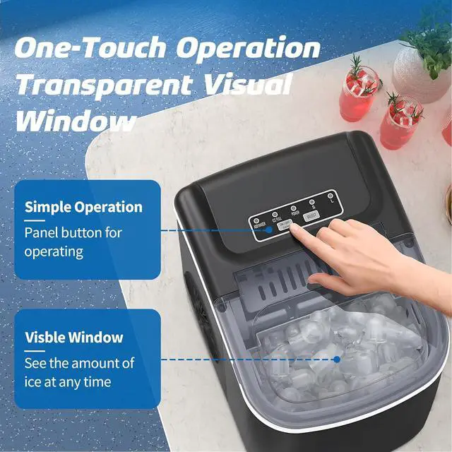 Alt view image 5 of 7 - Ice Maker Countertop, 26lbs in 24Hrs, 9 Ice Cubes Ready in 6 Mins with 2 Sizes of Bullet Ice, Auto-Cleaning Portable Ice Maker with Scoop & Basket, for Home/Kitchen/Camping/RV. (Black)