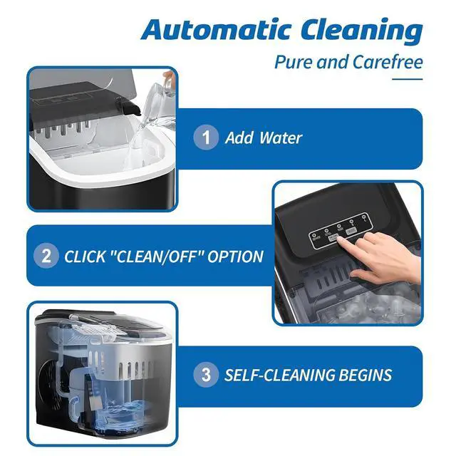 Alt view image 6 of 7 - Ice Maker Countertop, 26lbs in 24Hrs, 9 Ice Cubes Ready in 6 Mins with 2 Sizes of Bullet Ice, Auto-Cleaning Portable Ice Maker with Scoop & Basket, for Home/Kitchen/Camping/RV. (Black)