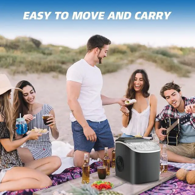 Alt view image 7 of 7 - Ice Maker Countertop, 26lbs in 24Hrs, 9 Ice Cubes Ready in 6 Mins with 2 Sizes of Bullet Ice, Auto-Cleaning Portable Ice Maker with Scoop & Basket, for Home/Kitchen/Camping/RV. (Black)