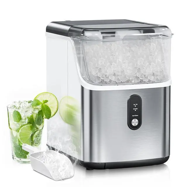 Main image of Ice Maker Countertop, 6min/Cycle, 33lbs/24H Soft Chewable Ice, Nugget Ice Maker with Basket & Scoop, One-Click Operation, Self-Cleaning, Portable Ice Machine for Home/Kitchen/Office (Silver)