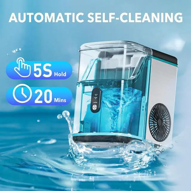 Alt view image 6 of 7 - Ice Maker Countertop, 6min/Cycle, 33lbs/24H Soft Chewable Ice, Nugget Ice Maker with Basket & Scoop, One-Click Operation, Self-Cleaning, Portable Ice Machine for Home/Kitchen/Office (Silver)