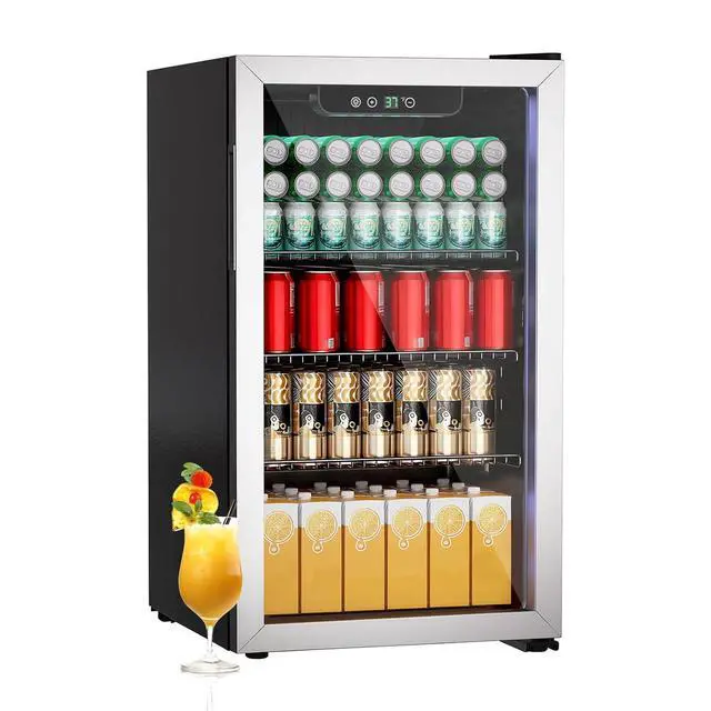 Main image of Compact Beverage Refrigerator Cooler, 105 Can/3.0 Cubic Feet Mini Fridge with Glass Front Door, Digital Display Small Refrigerator with Adjustable Shelves for Soda, Beer or Wine