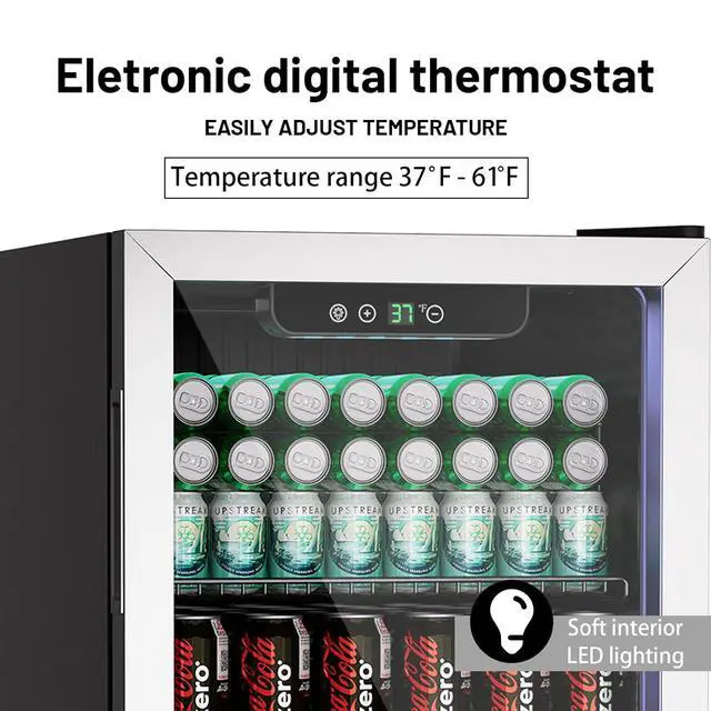 Alt view image 4 of 6 - Compact Beverage Refrigerator Cooler, 105 Can/3.0 Cubic Feet Mini Fridge with Glass Front Door, Digital Display Small Refrigerator with Adjustable Shelves for Soda, Beer or Wine