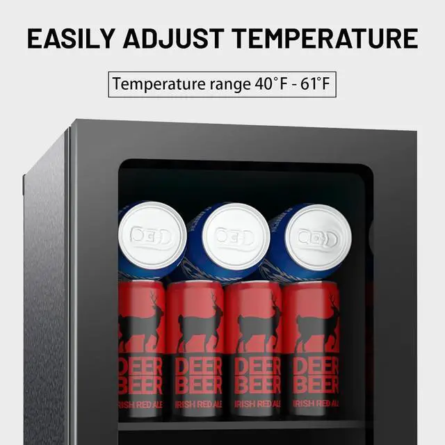 Alt view image 2 of 7 - Stopasd Beverage Refrigerator Cooler, 0.9 Cu.Ft/24 Can Drink Fridge with Adjustable Shelves & Clear Door for Soda Wine Beer, Countertop Mini Fridge, Compact Design for Home/Office/Bar (40-61 ), Black