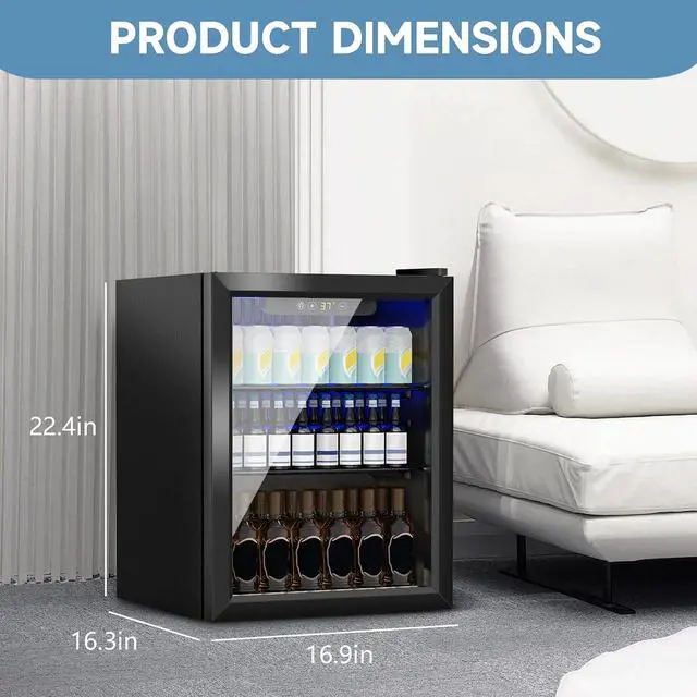 Alt view image 3 of 7 - Stopasd Compact Beverage Refrigerator, 1.6 Cu.Ft/70 Can Drink Fridge, with Glass Door, Adjustable Shelves & Digital Display, Quiet Undercounter Small Fridge for Home/Office/Bar/Garage, Black