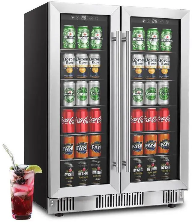 Main image of Erivess 24 inch Dual Zone Wine and Beverage Refrigerator Cooler, 5.4 Cubic/176 Can Large Fridge with Glass Front Door, Beer or Wine,Small Refrigerator with Adjustable Shelves and Digital Display