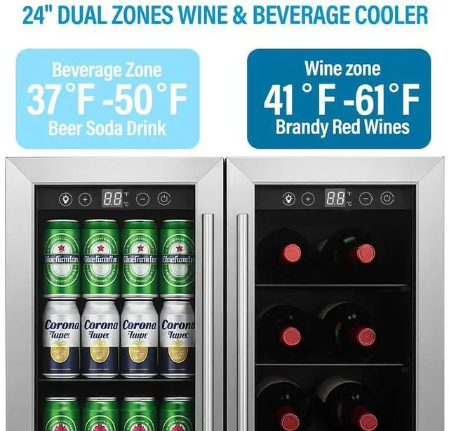 Alt view image 2 of 7 - Erivess 24 inch Dual Zone Wine and Beverage Refrigerator Cooler, 5.4 Cubic/176 Can Large Fridge with Glass Front Door, Beer or Wine,Small Refrigerator with Adjustable Shelves and Digital Display