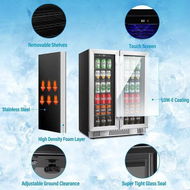Alt view image 3 of 7 - Erivess 24 inch Dual Zone Wine and Beverage Refrigerator Cooler, 5.4 Cubic/176 Can Large Fridge with Glass Front Door, Beer or Wine,Small Refrigerator with Adjustable Shelves and Digital Display