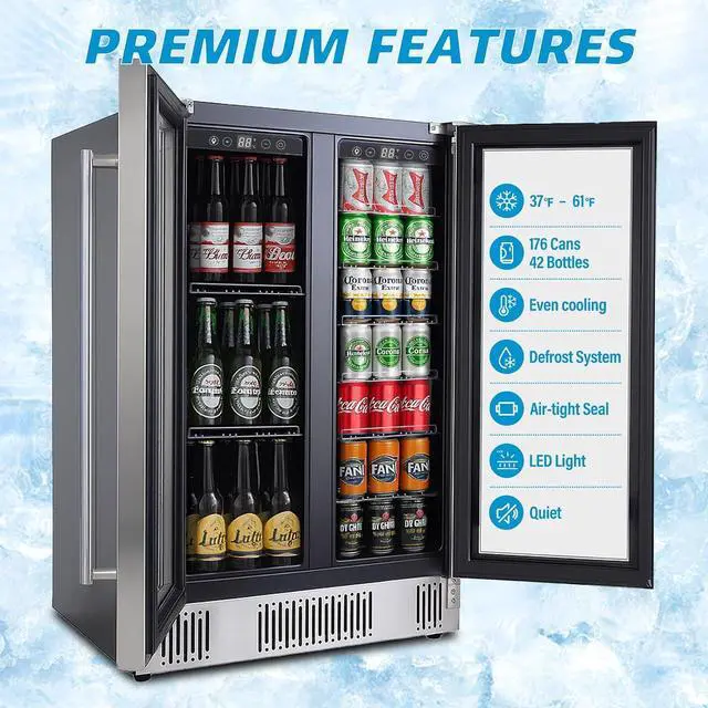 Alt view image 4 of 7 - Erivess 24 inch Dual Zone Wine and Beverage Refrigerator Cooler, 5.4 Cubic/176 Can Large Fridge with Glass Front Door, Beer or Wine,Small Refrigerator with Adjustable Shelves and Digital Display
