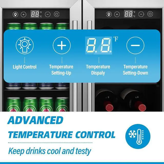 Alt view image 7 of 7 - Erivess 24 inch Dual Zone Wine and Beverage Refrigerator Cooler, 5.4 Cubic/176 Can Large Fridge with Glass Front Door, Beer or Wine,Small Refrigerator with Adjustable Shelves and Digital Display