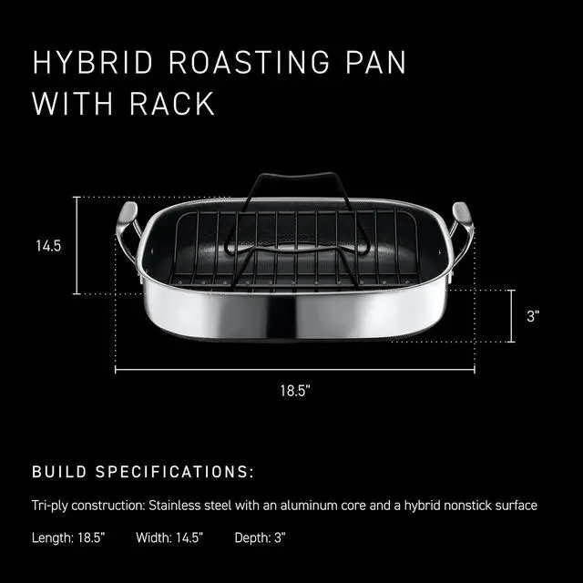Alt view image 3 of 7 - HexClad Hybrid 17 x 14 Inch Rectangular Nonstick Roasting Pan with Rack, Dishwasher-Friendly, Oven-Safe Up to 900°F, Compatible with All Cooktops