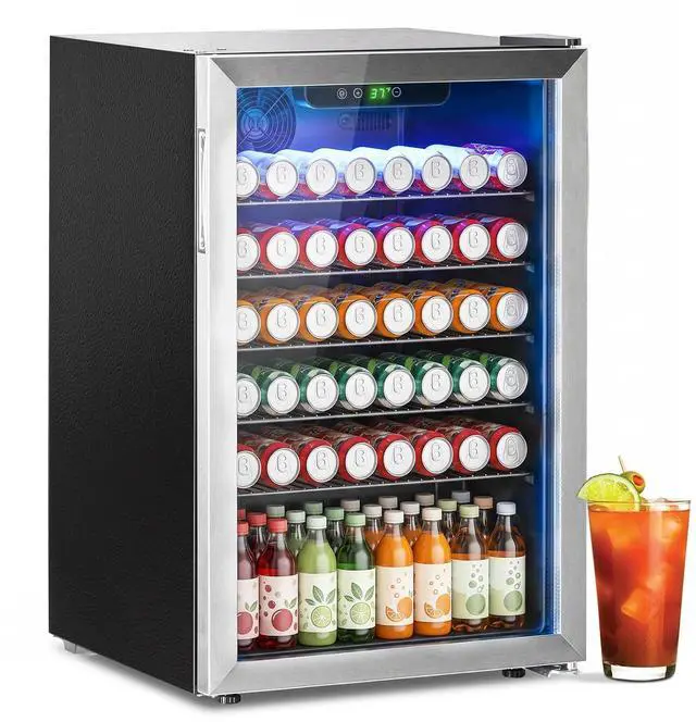 Main image of Stopasd Compact Beverage Refrigerator, 4.5 Cu.Ft/145 Can Drink Fridge with Glass Door and Digital Display, Small Drink Fridge with Adjustable Shelves for Soda, Compact Fridge for Bar Office