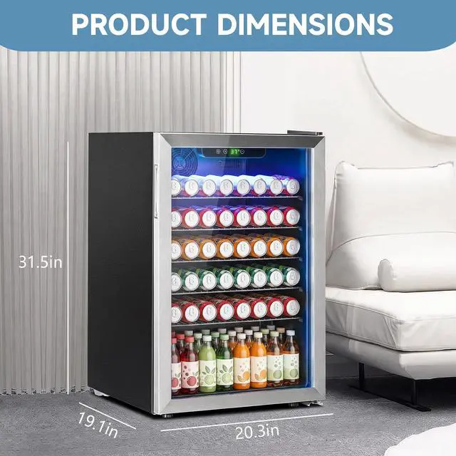 Alt view image 3 of 7 - Stopasd Compact Beverage Refrigerator, 4.5 Cu.Ft/145 Can Drink Fridge with Glass Door and Digital Display, Small Drink Fridge with Adjustable Shelves for Soda, Compact Fridge for Bar Office