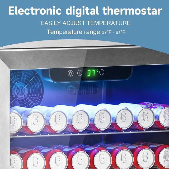 Alt view image 5 of 7 - Stopasd Compact Beverage Refrigerator, 4.5 Cu.Ft/145 Can Drink Fridge with Glass Door and Digital Display, Small Drink Fridge with Adjustable Shelves for Soda, Compact Fridge for Bar Office