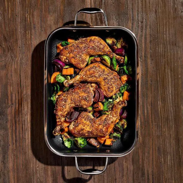 Alt view image 2 of 5 - Hybrid 13 x 9 Inch Rectangular Nonstick Roasting Pan with Rack, Dishwasher-Friendly, Oven-Safe Up to 900°F, Compatible with All Cooktops