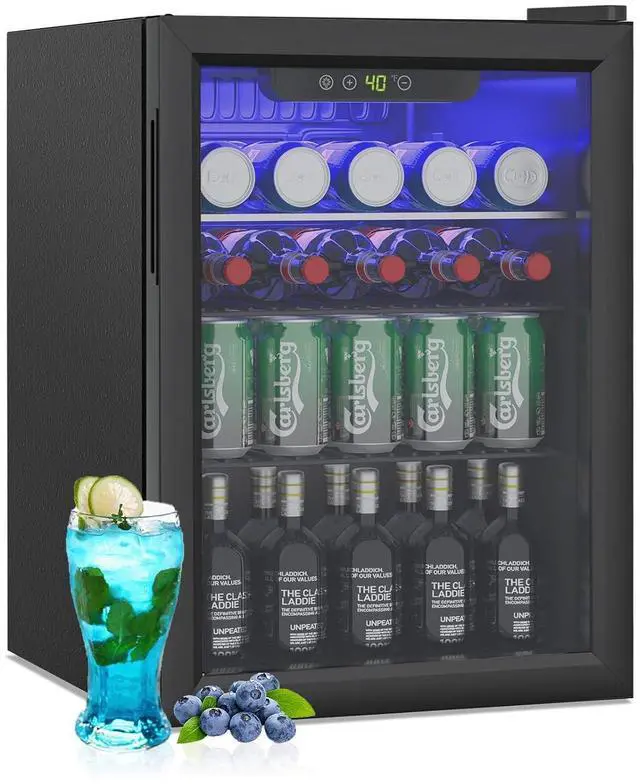Main image of Compact Beverage Refrigerator, 2.6Cu.Ft/95 Can Mini Fridge with Glass Door and Digital Display, Small Drink Fridge with Adjustable Shelves for Soda, Beer, or Wine, Compact Fridge for Home