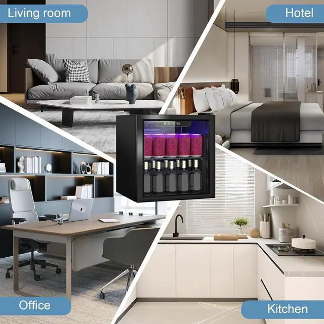 Alt view image 7 of 7 - Compact Beverage Refrigerator, 1.3Cu.Ft/60 Can Mini Fridge with Glass Door and Digital Display, Small Drink Fridge with Adjustable Shelves for Soda, Beer, or Wine, Compact Fridge for Bedroom