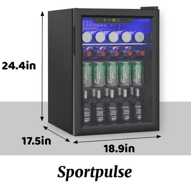 Alt view image 3 of 7 - Compact Beverage Refrigerator, 2.6Cu.Ft/95 Can Mini Fridge with Glass Door and Digital Display, Small Drink Fridge with Adjustable Shelves for Soda, Beer, or Wine, Compact Fridge for Home