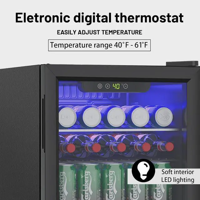 Alt view image 4 of 7 - Compact Beverage Refrigerator, 2.6Cu.Ft/95 Can Mini Fridge with Glass Door and Digital Display, Small Drink Fridge with Adjustable Shelves for Soda, Beer, or Wine, Compact Fridge for Home