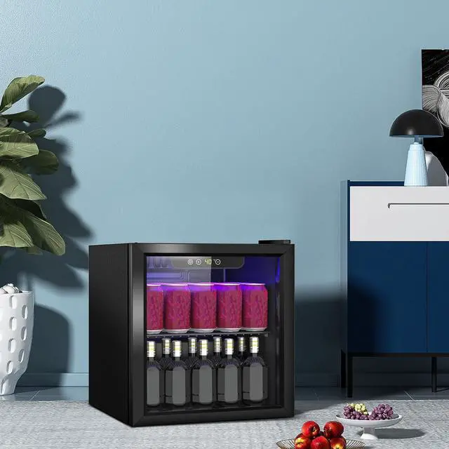 Alt view image 6 of 7 - Compact Beverage Refrigerator, 1.3Cu.Ft/60 Can Mini Fridge with Glass Door and Digital Display, Small Drink Fridge with Adjustable Shelves for Soda, Beer, or Wine, Compact Fridge for Bedroom
