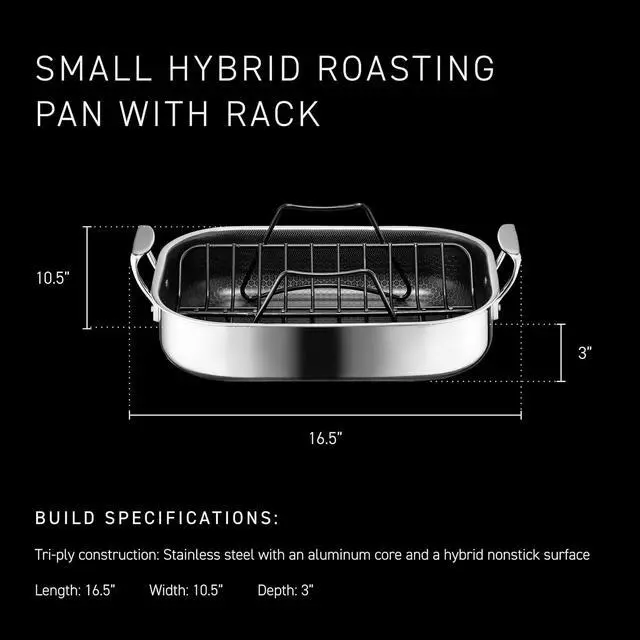 Alt view image 3 of 7 - HexClad Hybrid 14 x 10 Inch Rectangular Nonstick Roasting Pan with Rack, Dishwasher-Friendly, Oven-Safe Up to 900°F, Compatible with All Cooktops