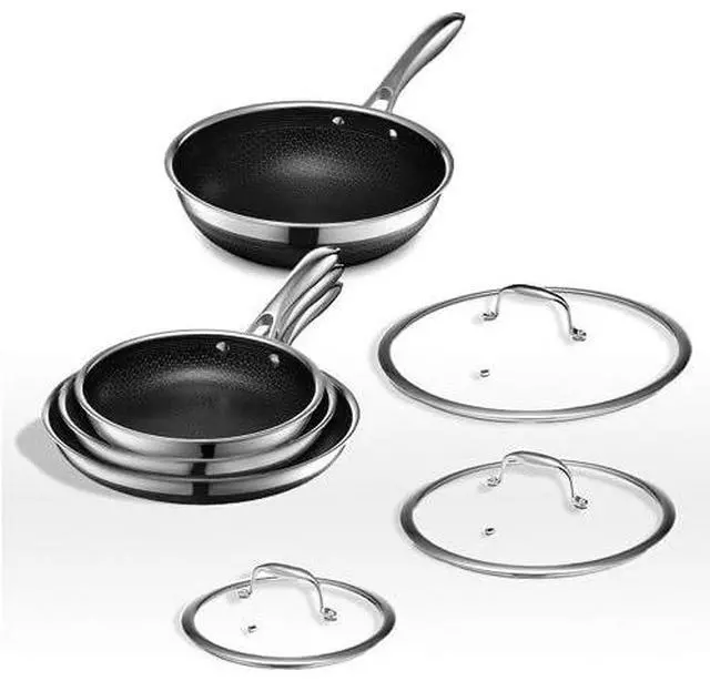 Main image of Hybrid Nonstick 7-Piece Cookware Set, 8", 10", and 12" Pans with Lids, and 10" Wok, Stay-Cool Handles, Dishwasher and Oven-Safe, Induction Ready, Compatible with All Cooktops