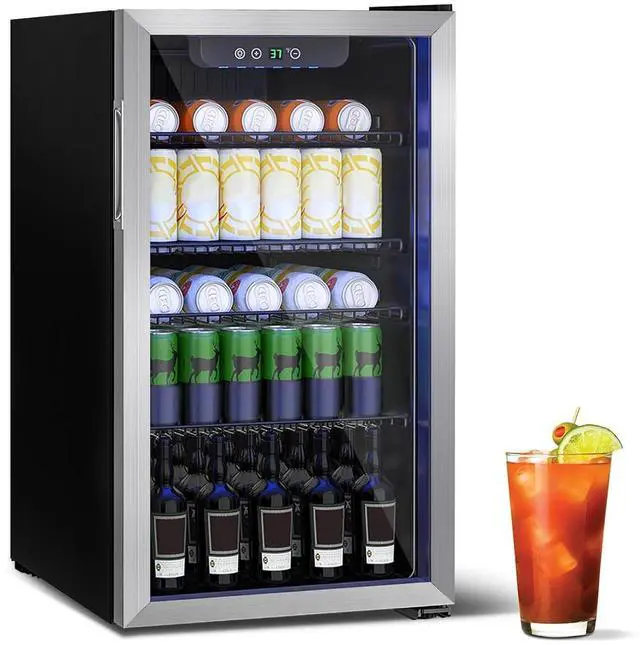 Main image of Stopasd Compact Beverage Refrigerator, 3.2 Cu.Ft/126 Can Drink Fridge with Adjustable Shelves & Glass Door for Soda Wine Beer, Quiet Undercounter Small Fridge for Home/Office/Bar/Garage,Sliver